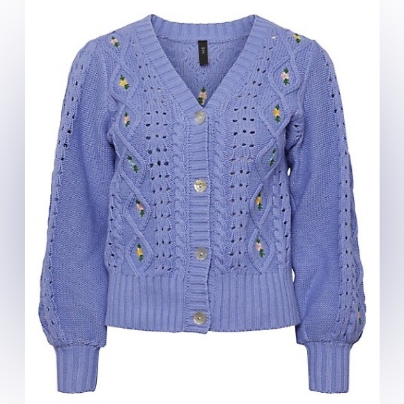 YAS Ditta Embroidered Pointelle Cardigan - Picture 1 of 12